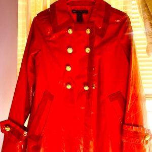 Red chic rain short trench for the on the go girl